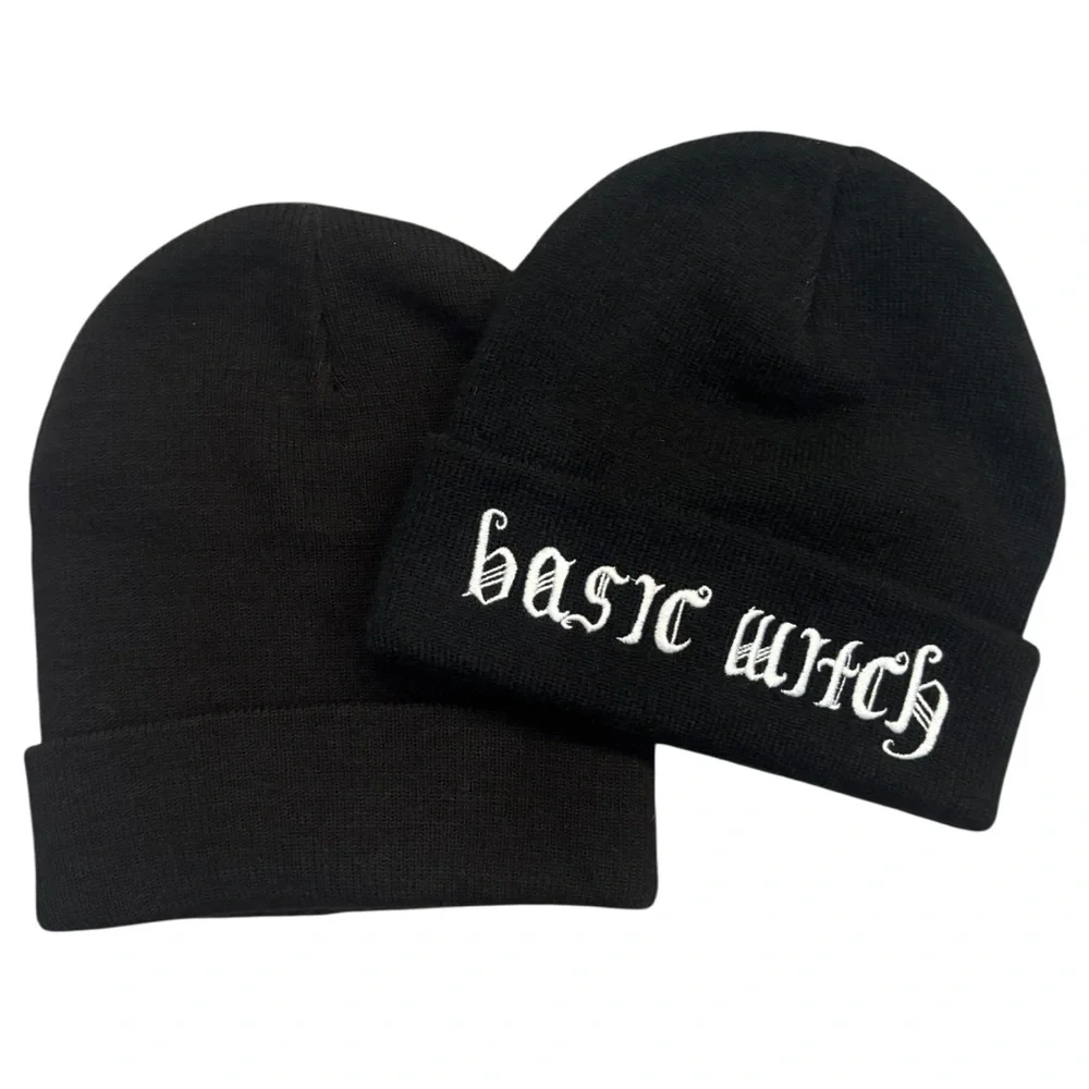 Knit Beanie Hat Basic Witch Graphic Knit Hat Bundle Black Sweater Beanie Hat Set